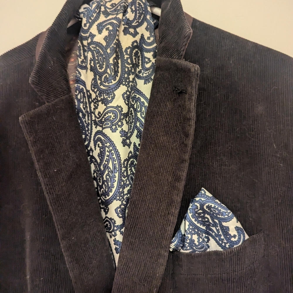 Silk Gentlemen's Handkerchief pocket square blue white paisley Matching Ascot - Picture 2 of 11